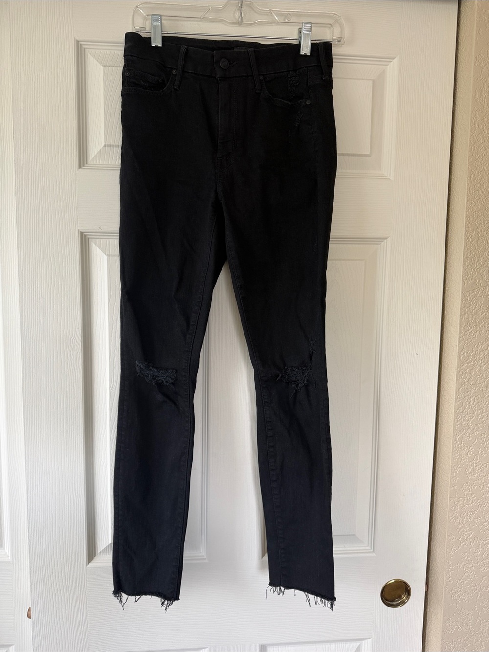 Mother Looker Ankle Fray Black Distressed Skinny Jeans